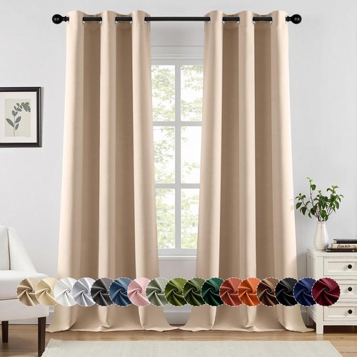 MIULEE Blackout Curtains - Thermal Insulated Room Darkening Drapes, 96 Inch Length, Beige & Black