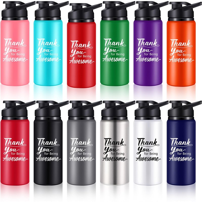 Mumufy 24 Pcs Thank You Water Bottles Bulk 20 oz Reusable Aluminum Leakproof Sports Water Bottle with Snap Lid Employee Appreciation Gifts for Team Staff Coworker Teacher(Mixed Color)