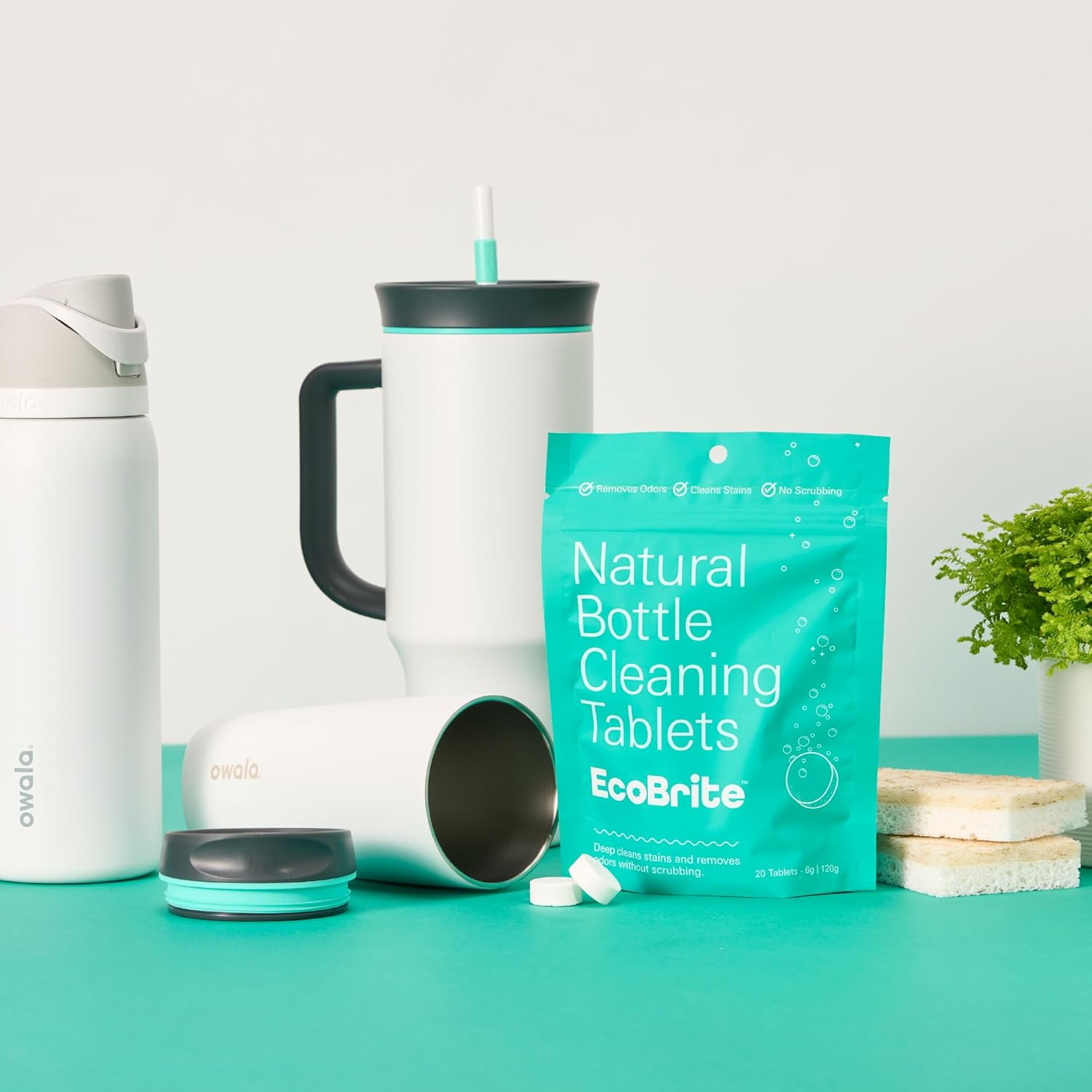Owala EcoBrite Cleaning Tablets - Powerful Bottle & Cup Cleaner | 20 Pack, Naturally Sourced Ingredients