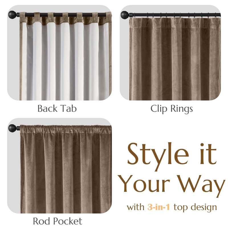 Lazzzy Dark Brown Blackout Velvet Curtains 96 Inches Long Thermal Insulated Blackout Curtain Drapes Luxury Back Tab Window Treatments for Bedroom Living Room 2 Panels, 52 x 96 Inch, Truffle