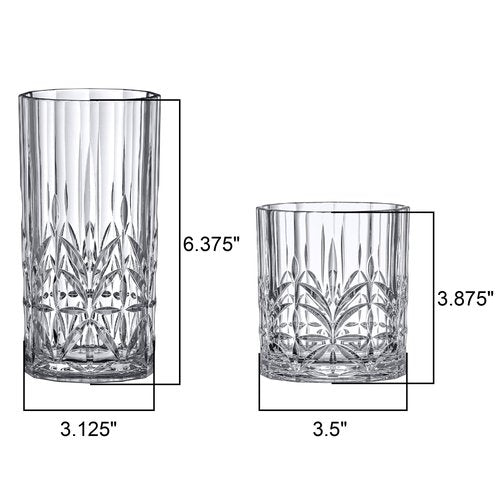 Amazing Abby - Vika - 14-Ounce and 18-Ounce Plastic Whiskey and Cocktail Glasses (Set of 8), Reusable, BPA-Free, Shatter-Proof, Dishwasher-Safe, Perfect for Poolside, Outdoors, Camping, and More