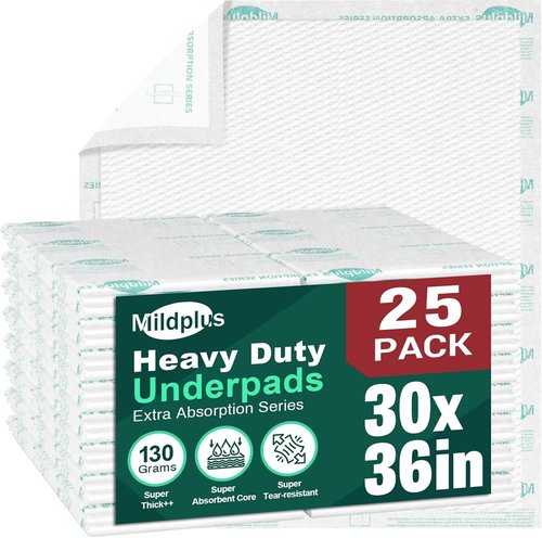 MILDPLUS Heavy Duty Underpads - Ultra Absorbent 30" x 36" Disposable Bed Pads | 25 Count, Tear-Resistant