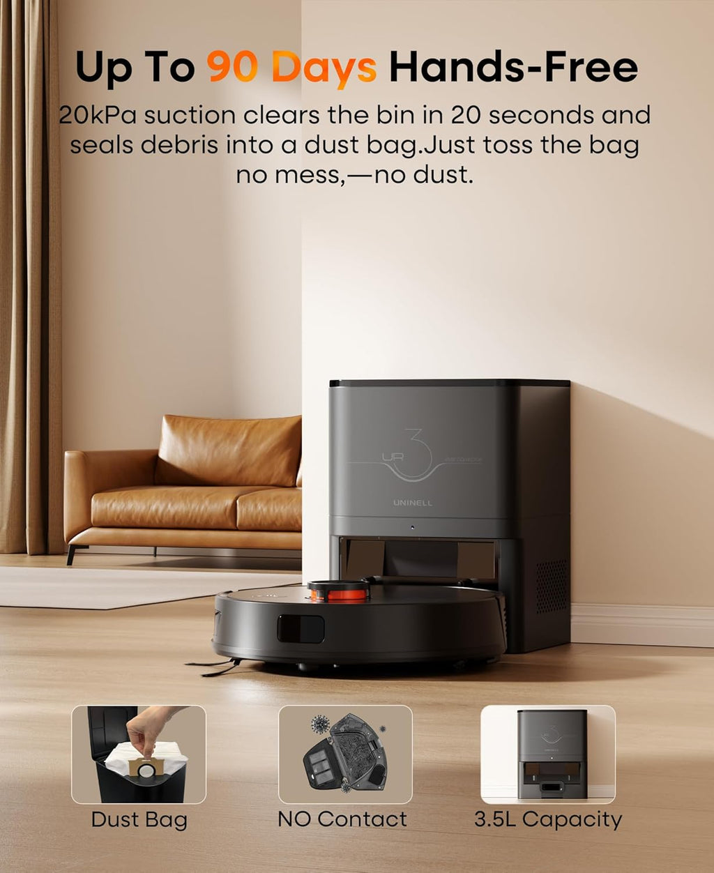 Skiennix Robot Vacuum and Mop Combo - Self-Emptying, 7000Pa Suction, 180 Min Runtime, Home Mapping, App/Alexa Control
