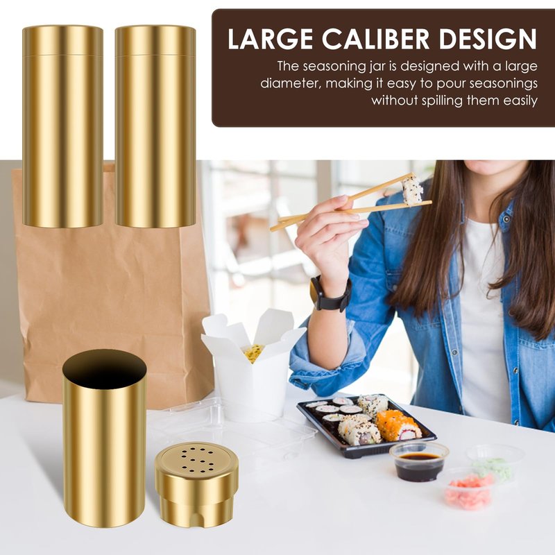 Stainless Steel Spice Shaker Jars 2Pcs Salt and Pepper Shakers Set Practical Salt Pepper Shaker for Home Barbecue Cooking (Gold)