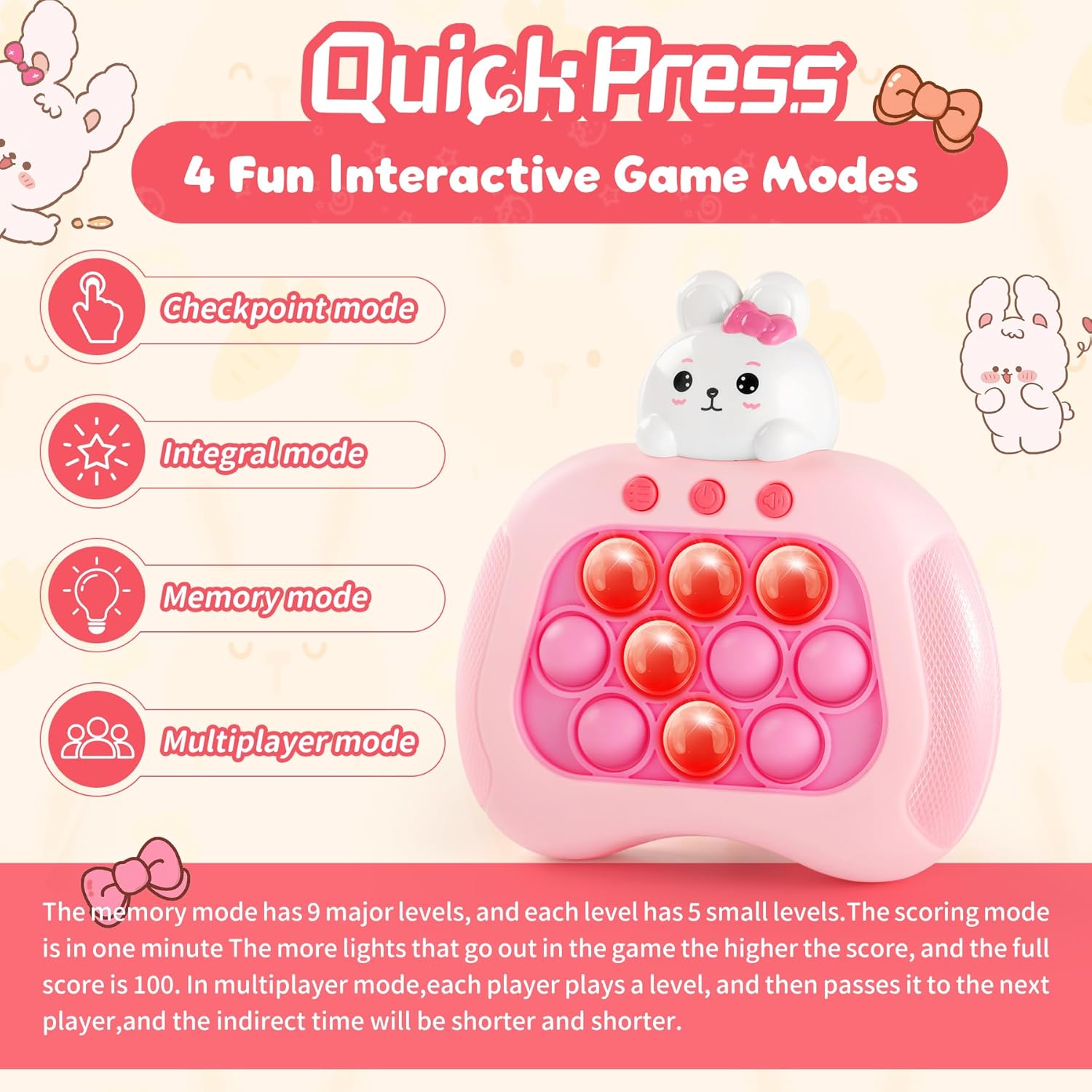 Skiennix Easter Bunny Pop Push Game - Sensory Fidget Toy for Kids | Light-Up Fun for Easter Baskets