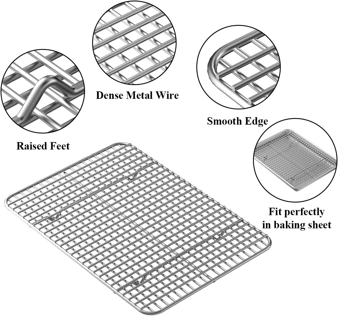 Wildone Baking Sheet Set - Stainless Steel Cookie Pans with Cooling Racks | 2 Pans & 2 Racks, 12 x 10 x 1 Inch, Non-Toxic & Easy to Clean