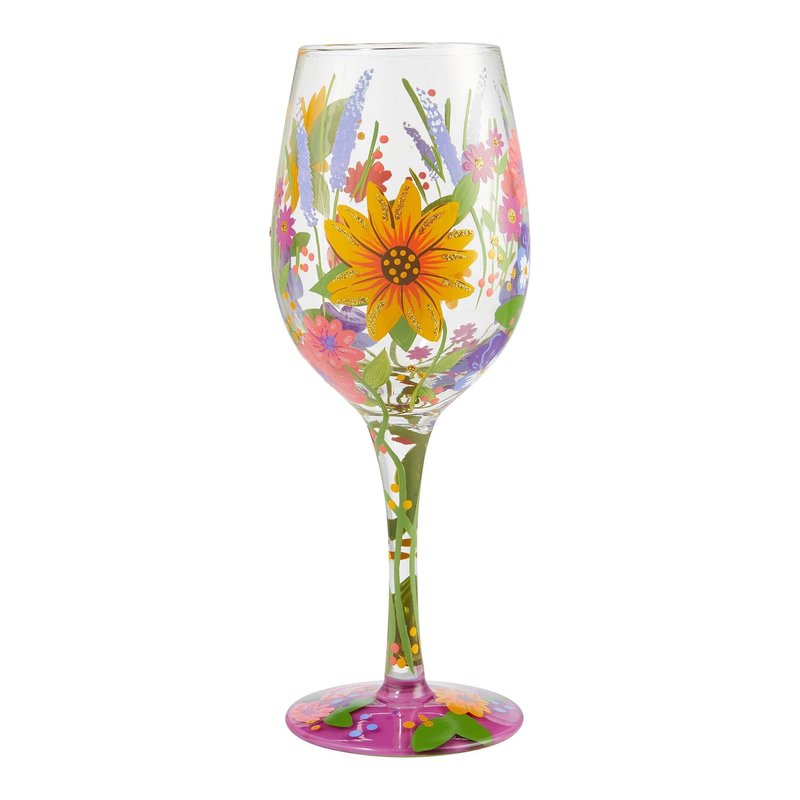 Enesco 6006284 Designs by Lolita Garden' Hand-Painted Artisan Wine Glass, 15 Ounce, Multicolor