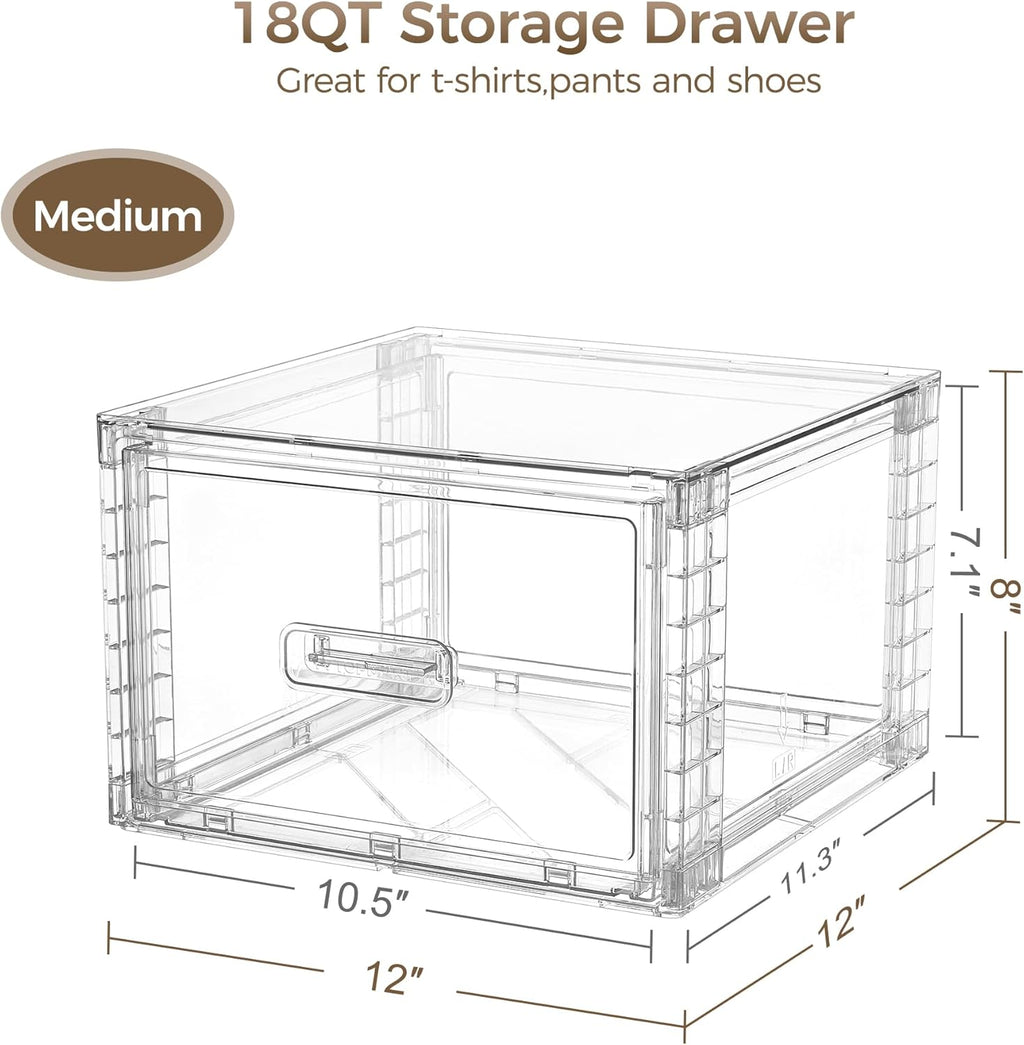 Vtopmart 18QT Clear Stackable Storage Drawers - Easy Assembly Closet Organizers | Medium Size for Bathroom & Kitchen