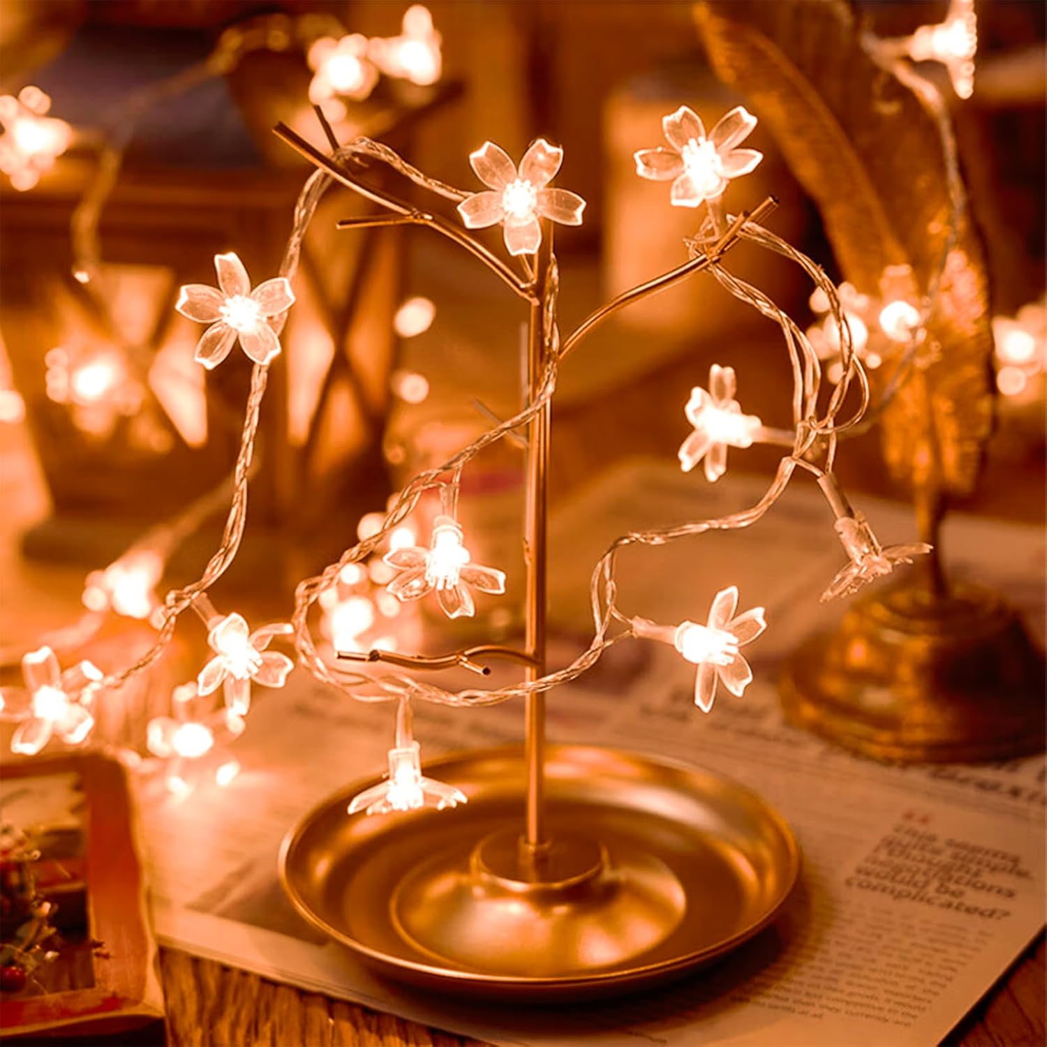 Skiennix Decorative Flower String Lights - 33ft 100 LED Soft Cherry Blossom Fairy Lights | Warm White for Bedroom, Patio, Wedding Decor