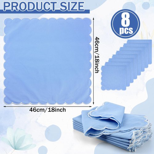 Mindsoft Wedding Cloth Napkins Scalloped Embroidered Dinner Napkins 100% Cotton Reusable Washable 18 x 18 Inch Decorative Table Napkin for Wedding Dinner Restaurant Party Decoration(Blue,8 Pcs)