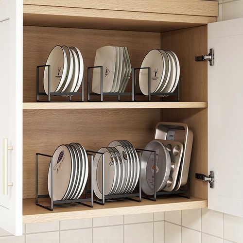 ZOOFOX 3 Pieces Metal Dish Organizer, Plate Organizer for Cabinet, Kitchen Storage Cabinet Organizer for Plates, Pots and Pans (2 Sizes)