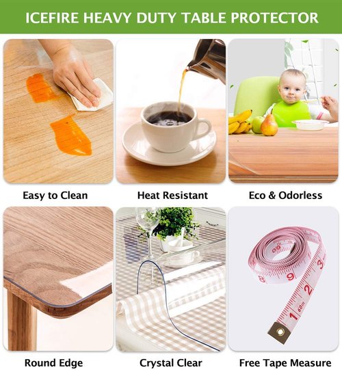 2 Set 18 X 36 Inch Furniture Dining Tabletop Coffee End Table Protector Cover Wipeable Clear Plastic Tablecloth PVC Vinyl Side Tablecloths Covers Water Resistant Thick Protective Desk Pad Eco Square