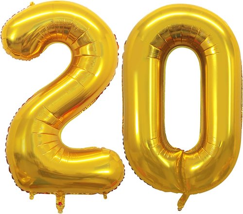 GOER Jumbo 42-Inch Gold Number 20 Balloons - Perfect for 20th Birthday & Anniversary Celebrations