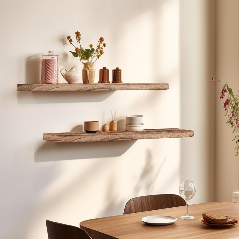 YLYHSST Floating Shelves 36 Inches Long, Set of 2 Solid Rustic Wood Wall Mounted Shelves, Wall Picture Ledge Shelf with Invisible Metal Brackets for Living Room, Bedroom, Bathroom, Carbonized Black