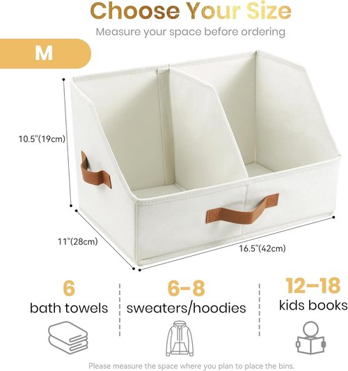 **UPGRADED HEIGHT Trapezoid Storage Bins by Closet Organizers | Collapsible Fabric Bins with Handles & Adjustable Dividers (6pcs, Medium, Ivory)**