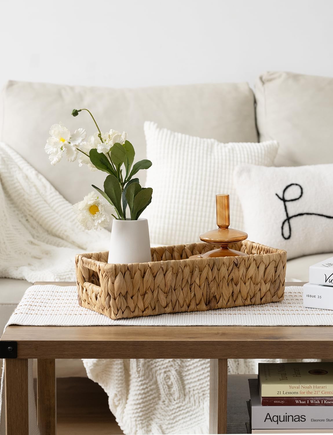 StorageWorks Water Hyacinth Basket - Stylish Wicker Storage Solution with Handles | 14.25"L x 6.5"W x 3.75"H