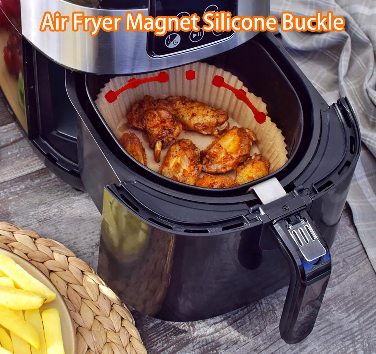 Skiennix 12Pcs Air Fryer Magnets - High-Temp Resistant Silicone Buckles for Parchment Paper Liners | Red