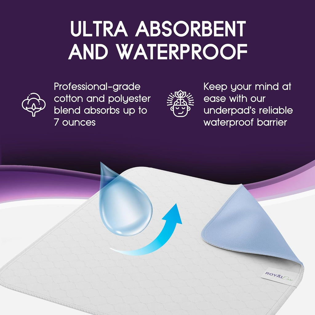 Skiennix Incontinence Bed Pads - Reusable Waterproof Underpads for Chairs & Mattresses - Highly Absorbent, Machine Washable - 34x36 Inches, Blue (Pack of 4)