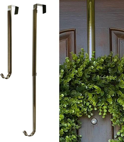 Haute Decor Adjustable Wreath Hanger - Premium Over The Door Design | Holds Up to 30 Pounds (Antique Brass)