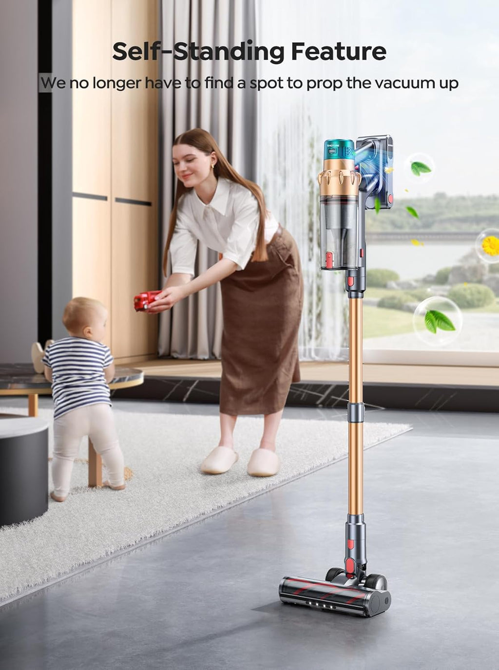 Skiennix Cordless Vacuum Cleaner - 55KPA Powerful Suction, 70 Mins Runtime, LED Touchscreen, Pet Hair & Carpet Friendly