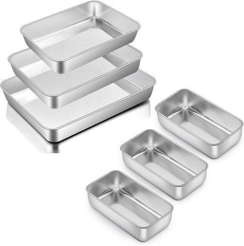 E-far Stainless Steel Baking Pans Set of 3 | Versatile 12.5", 10.5", 9.4" Sizes for Cakes & Lasagna