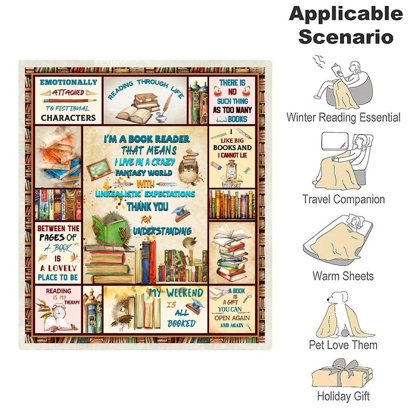 Book Lovers Gifts Blanket, Book Accessories for Reading Lovers, Book Reading Librarian Gifts Throw Blanket, Book Club Bookworm Gifts for Reading Lover Bookish, Literary Gifts Ideas Blanket 60"x50"