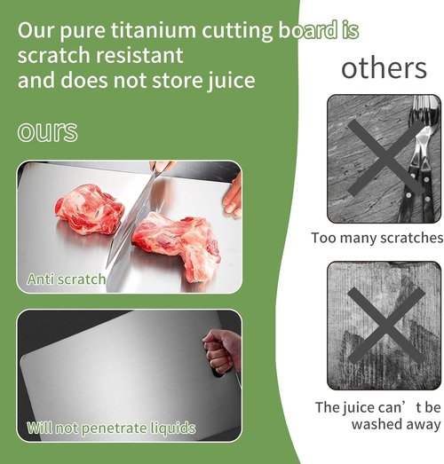 Titanium Cutting Board-304L Stainless Steel Cutting Boards for Kitchen, Double Sided Food Grade, Titanium Cutting Mat Chopping Boards for Meat Fruit & Vegetable Various Cooking Tasks
