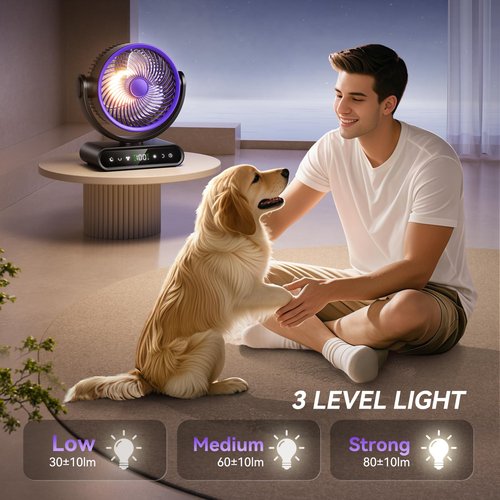 Doublepow 40000mAh 9-Inch Rechargeable Fan,Portable Fans with Night Light,120° Oscillating Desk Fans with Remote,5 Speed,Strong Airflow,for Living Room,Home,Office,Camping (Black)