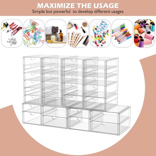 Caktraie Desk Organizer - 22 Drawer Plastic Storage Bins for Office & Makeup | 4-Pack Set