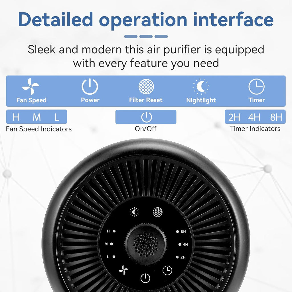 YARIKI Air Purifiers - 2 Pack for Bedroom & Home | Aromatherapy, Nightlight, Low Noise (Black)