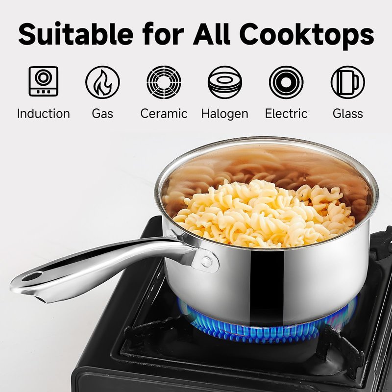 SLOTTET 1Qt & 2Qt & 3QT Stainless Steel Sauce Pan Set with Lid,6 Pcs Non Stick Saucepan,Small Kitchen Pots,Induction Compatible,PFOA FREE