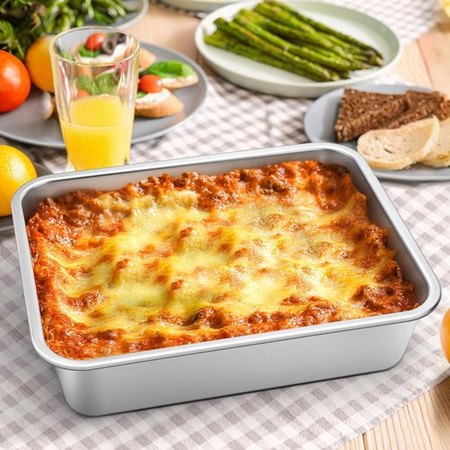 Homikit Lasagna Pan - 3 Inch Deep Stainless Steel Baking Dish | 9x13 Heavy-Duty Roasting Tray, Rustproof & Dishwasher Safe