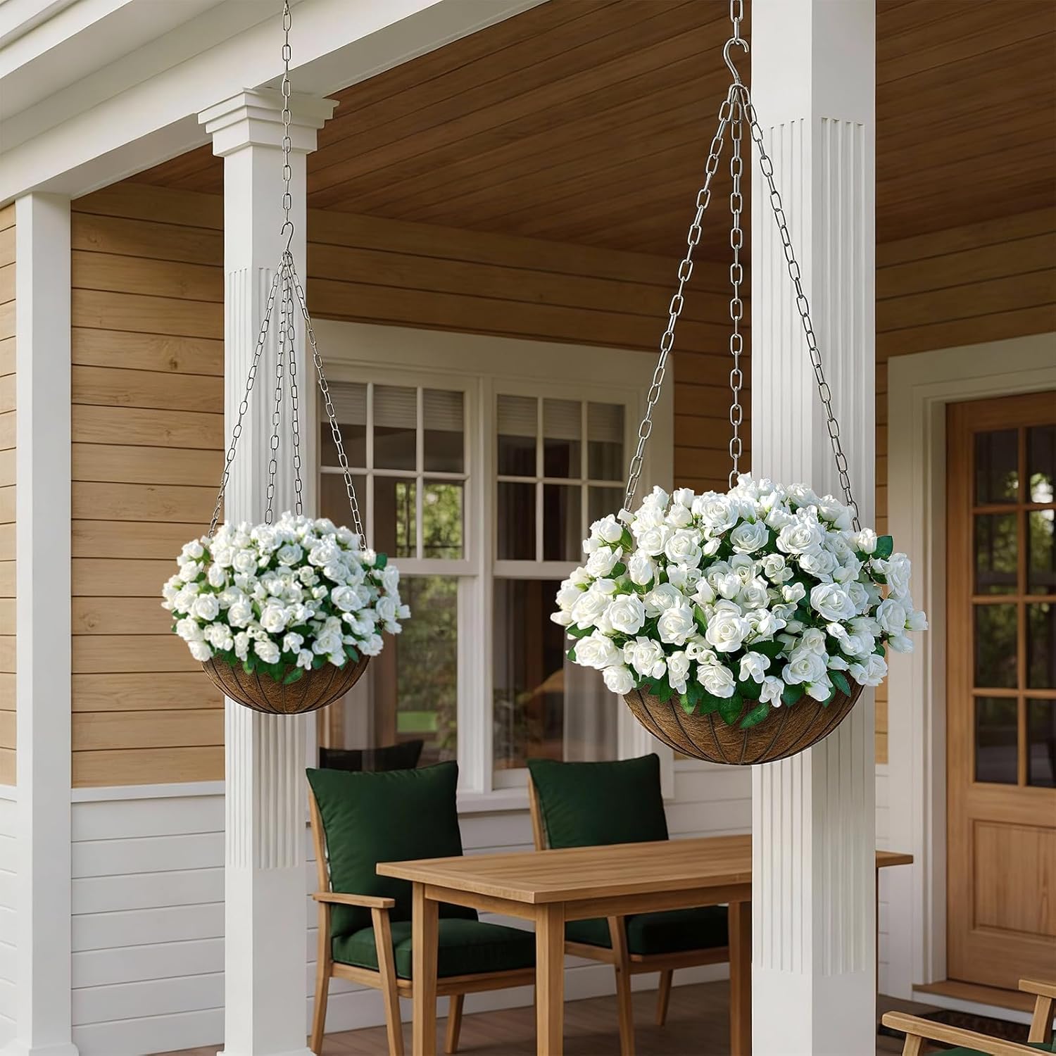 Skiennix Artificial Roses - Realistic Faux Silk Bouquets for Outdoor Decor | 8 Bundles in White