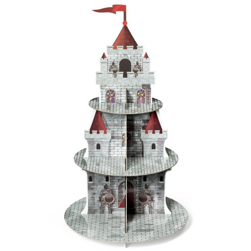 Salovio Medieval Knight Cupcake Stand 3 Tiers Castle Birthday Party Cardboard Cupcake Holder Decorations Knight Dessert Tower Party Supplies for Kids Birthday Baby Shower Gender Reveal decoration