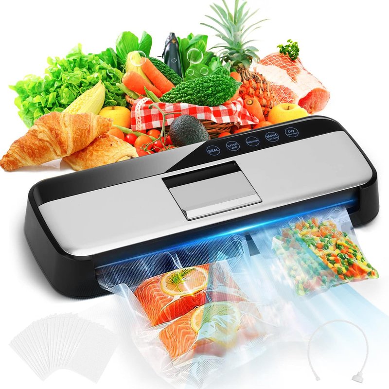 VALUEAGLE One-touch full automatic vacuum sealer machine,food saver vacuum sealer machine with double motors, 7mm heating wire, Touch screen & Moist/Dry modes,15 seal bags and 1 air suction hose