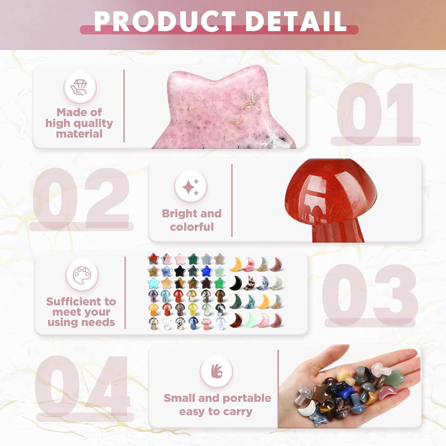 Nuenen 54-Piece Worry Stones Set - Mushroom, Moon & Star Shaped Crystal Sculptures for Meditation | Elegant Decor