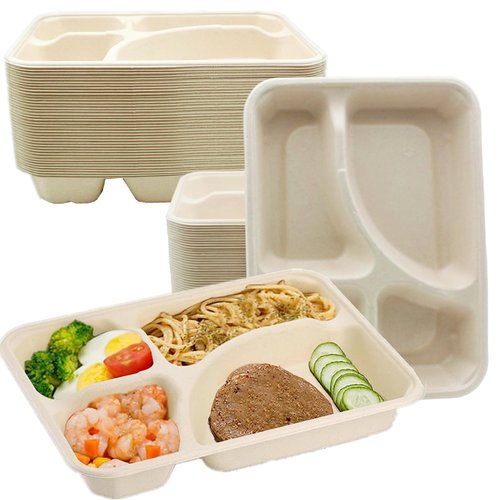 HningBuyox 50 Pack Compostable Paper Plates, Heavy Duty Sugarcane Fiber Compartment Plate, Microwave Safe Divided Tray for Adults, for Meal Prep, Buffets, Dips, Picnic, School,Party, Freezer Safe