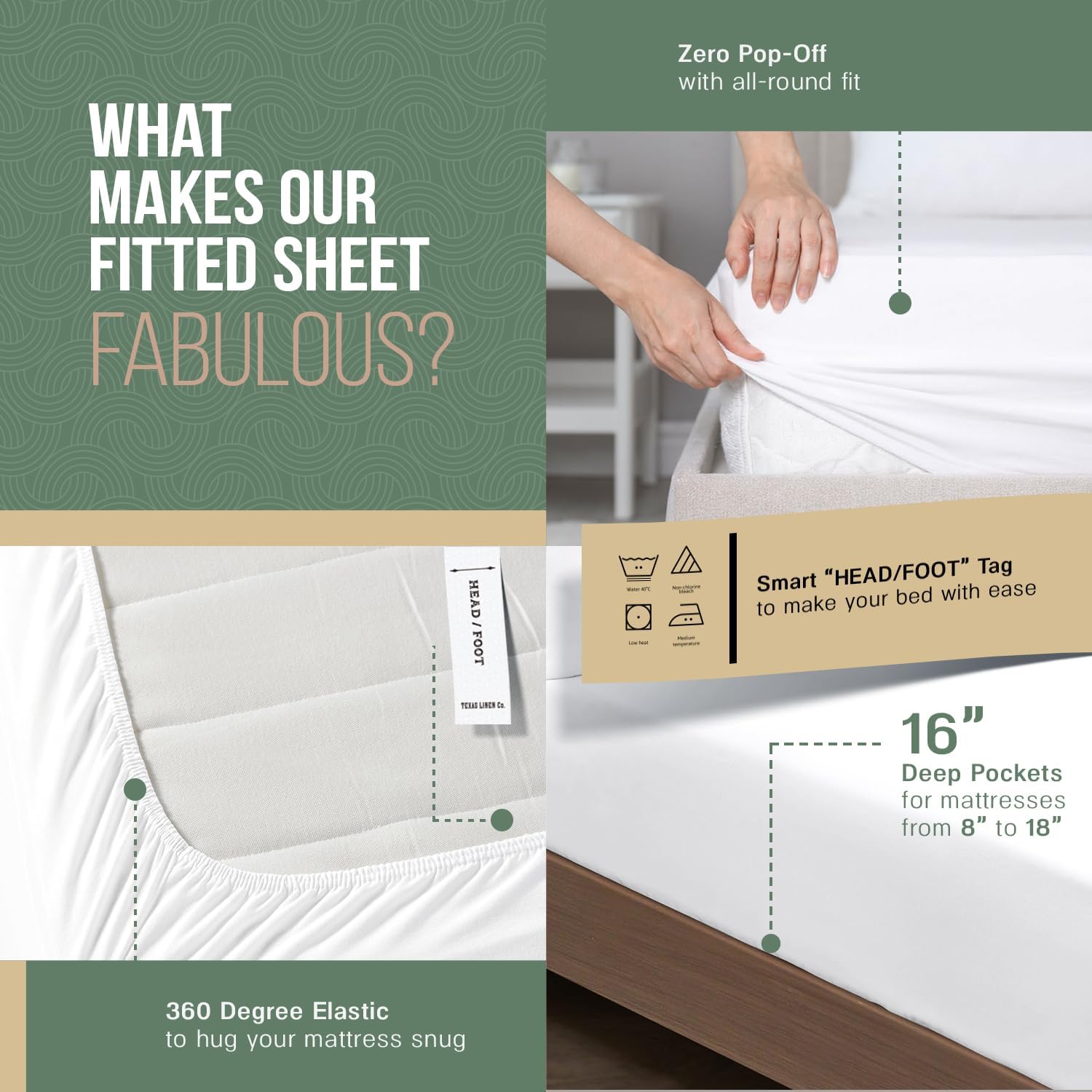 Texas Linen Co. King Size Organic Cotton Percale Sheets - Soft & Cooling 4-Piece White Set | GOTS Certified