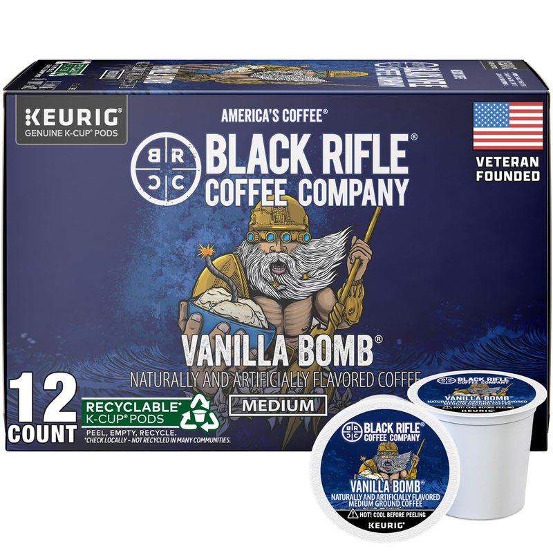 Black Rifle Coffee Company Vanilla Bomb 12 Count, Medium Roast K Cups - Single Serve K Cups Coffee Pods - Kcup Pods Compatible with Keurig 1.0 & 2.0 - Made from Arabica Beans