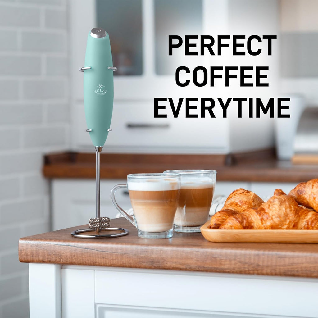 Zulay Kitchen Milk Frother - Powerful Handheld Whisk for Coffee, Lattes & More | Includes 4 Duracell Batteries