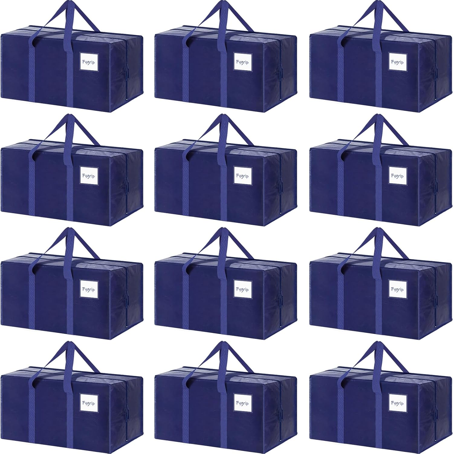 Skiennix Extra Heavy Duty Moving Bags - 12 Pack with Strong Zipper & Comfortable Handles | Dark Blue Storage Totes