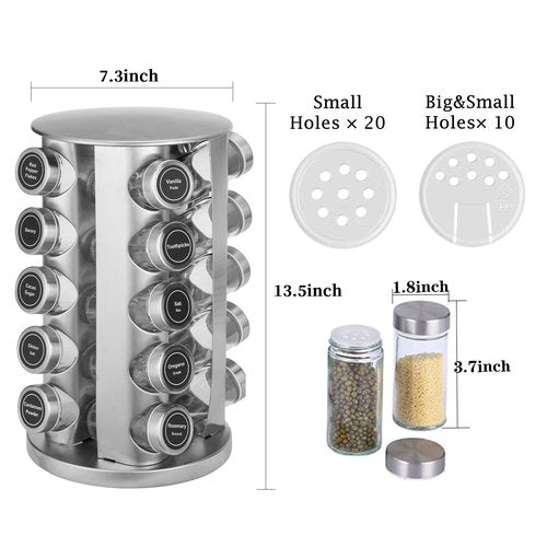 DZ CLAN Revolving Spice Rack, Spice Rack Organizer for Cabinet, Rotating Spice Rack Organizer with Jars(20Pcs)