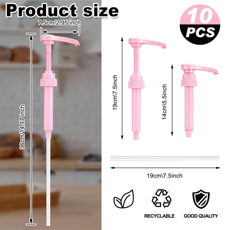 Patelai 10 Pcs Coffee Syrup Pump, Pink Plastic Pumps for Syrup Bottles 750ml - 1L, Reusable Syrup Pump Dispenser