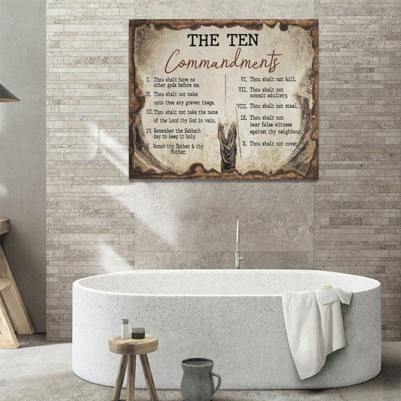 The Ten Commandments Wall Art 10 Commandments Christian Bible Verse Religion Scripture Pictures Wall Decor Canvas Painting Prints Artwork Framed for Church Living Room Bedroom Office 24"x20"