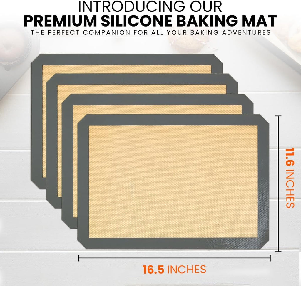 Skiennix Silicone Baking Mats - Non-Stick, Reusable 4-Pack for Oven | Heavy-Duty Half Sheet for Macarons & Pastries