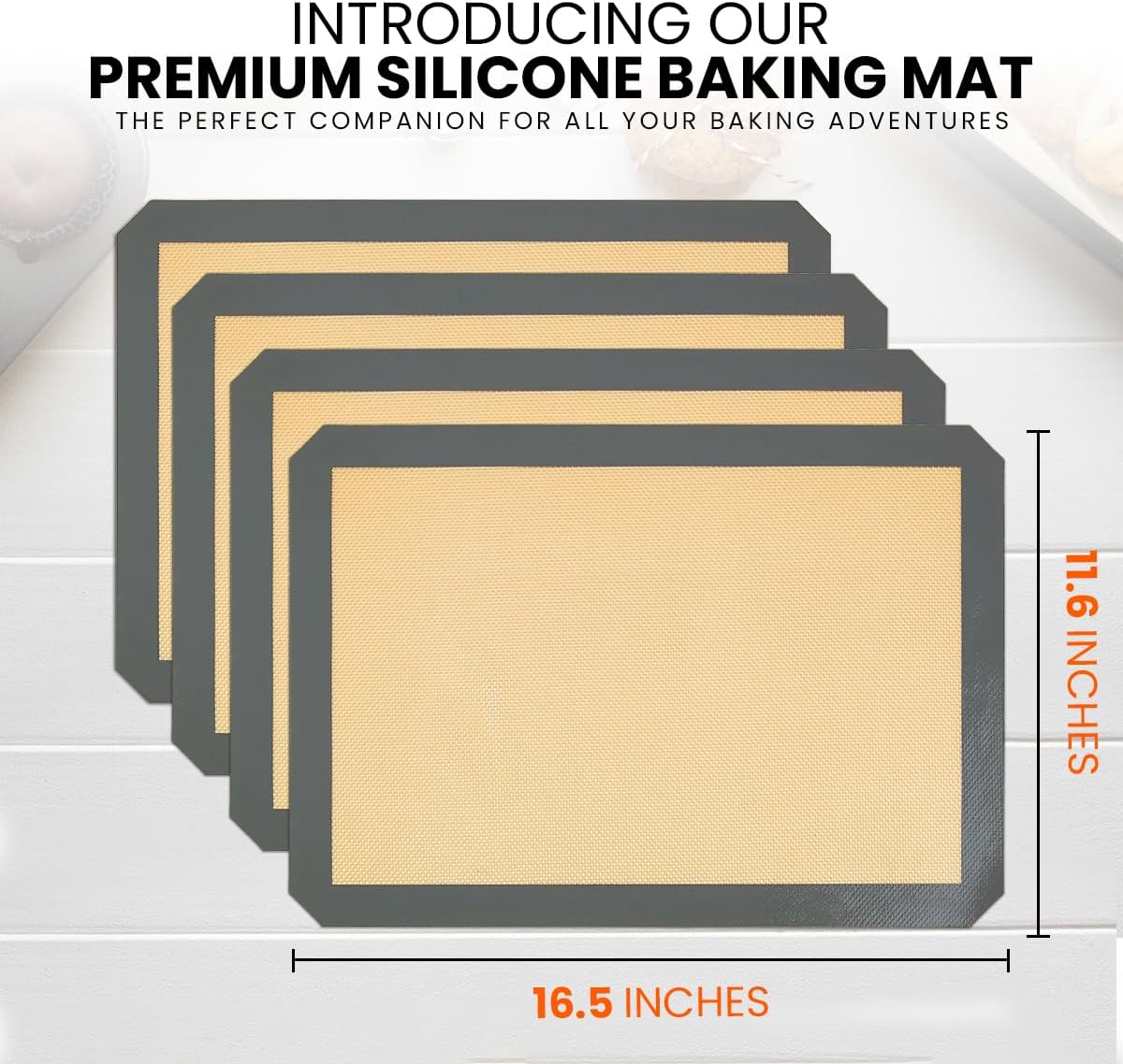 Skiennix Silicone Baking Mats - Non-Stick, Reusable 4-Pack for Oven | Heavy-Duty Half Sheet for Macarons & Pastries