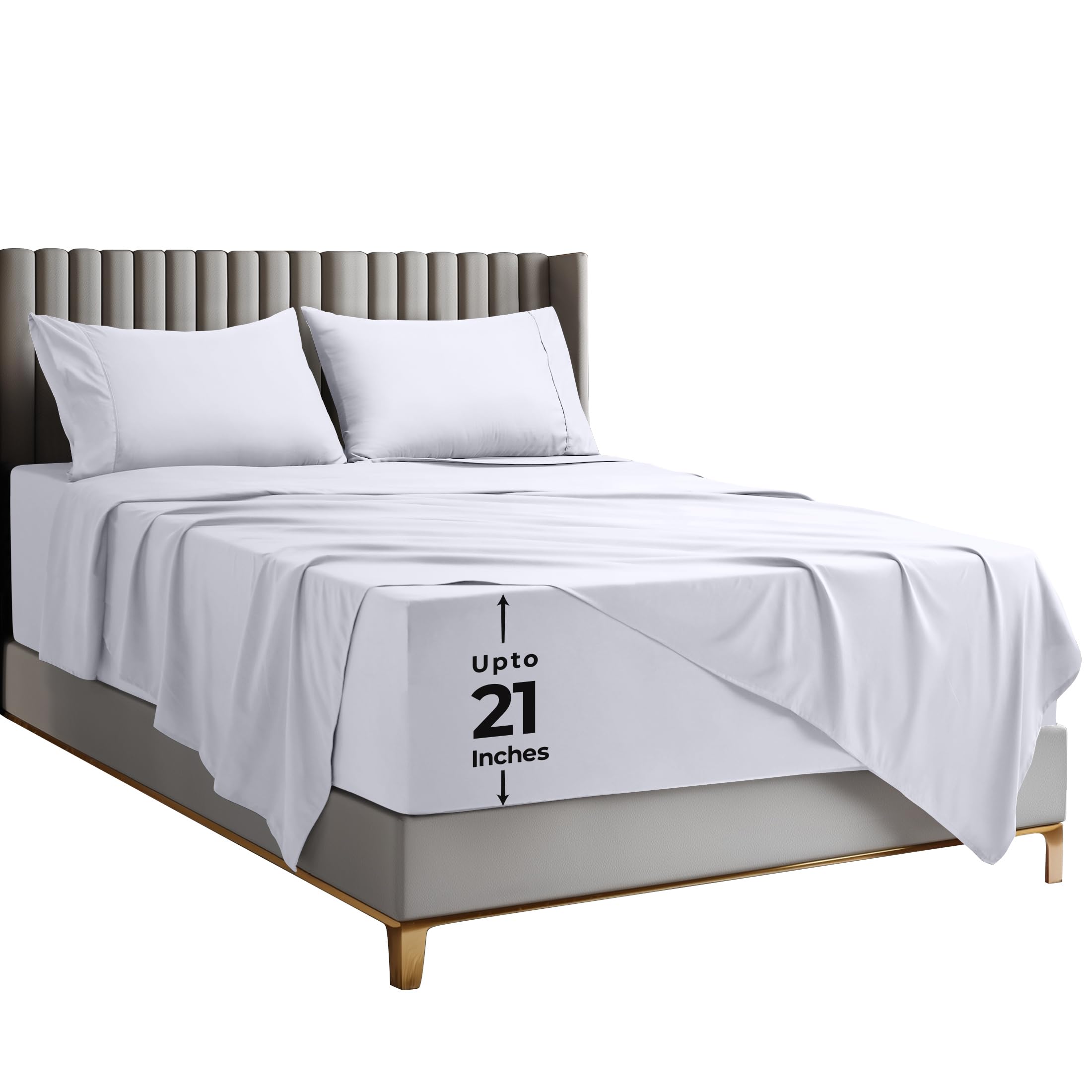 Utopia Bedding King Size Deep Pocket Sheet Set – Fits Mattresses Up to 21 inches – Cooling, Soft & Breathable – Oeko-TEX 4 Piece Bed Sheets (White)