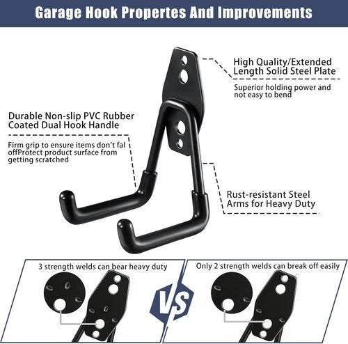 KOFANI Heavy-Duty Garage Hooks - 12 Pack Anti-Slip Coating for Bikes, Ladders & Garden Tools