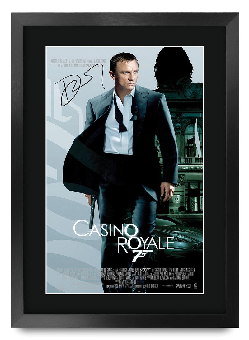 HWC Trading James Bond - Casino Royale Movie Poster Daniel Craig Signed 16 x 12 inch Framed Gift Printed Autograph Film Print Photo Picture Display - 16" x 12" Framed