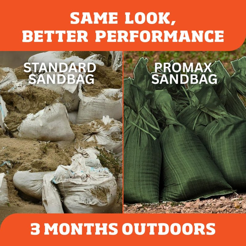DURASACK Pro Max Heavy Duty Sand Bags for Flooding with 4,000 Hours UV Protection Sandbags for Weight, 100 lbs Capacity, 14x26 in, Green, 50 Count